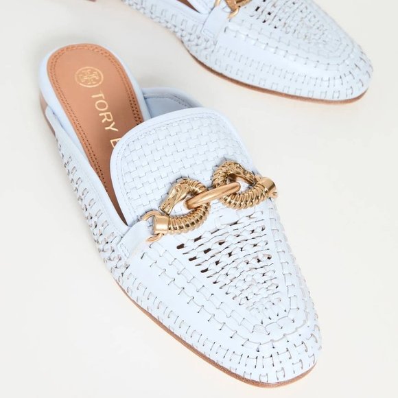 Tory Burch $348 Jessa Woven Backless Loafer Icy Blue Crisp 6 10 - Picture 14 of 16
